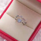 Adjustable Blue Stone Ring with Zirconia in Sterling Silver