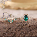 Aurelle Emerald Crown Ring Set | Rose Gold