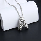 Bubble letter initial necklace set | White Gold