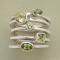 Vintage Green Glass Layered Silver Ring