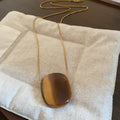 Vintage Oval Tiger Eye Stone Pendant Long Necklace